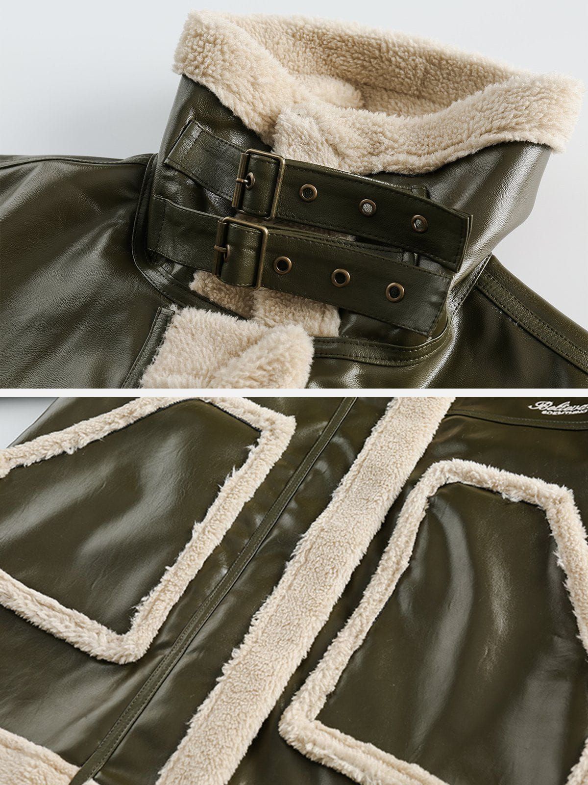 Aelfric Eden Vintage Sherpa Patchwork Faux Leather Coat sold by Aelfric Eden product image thumbnail 4