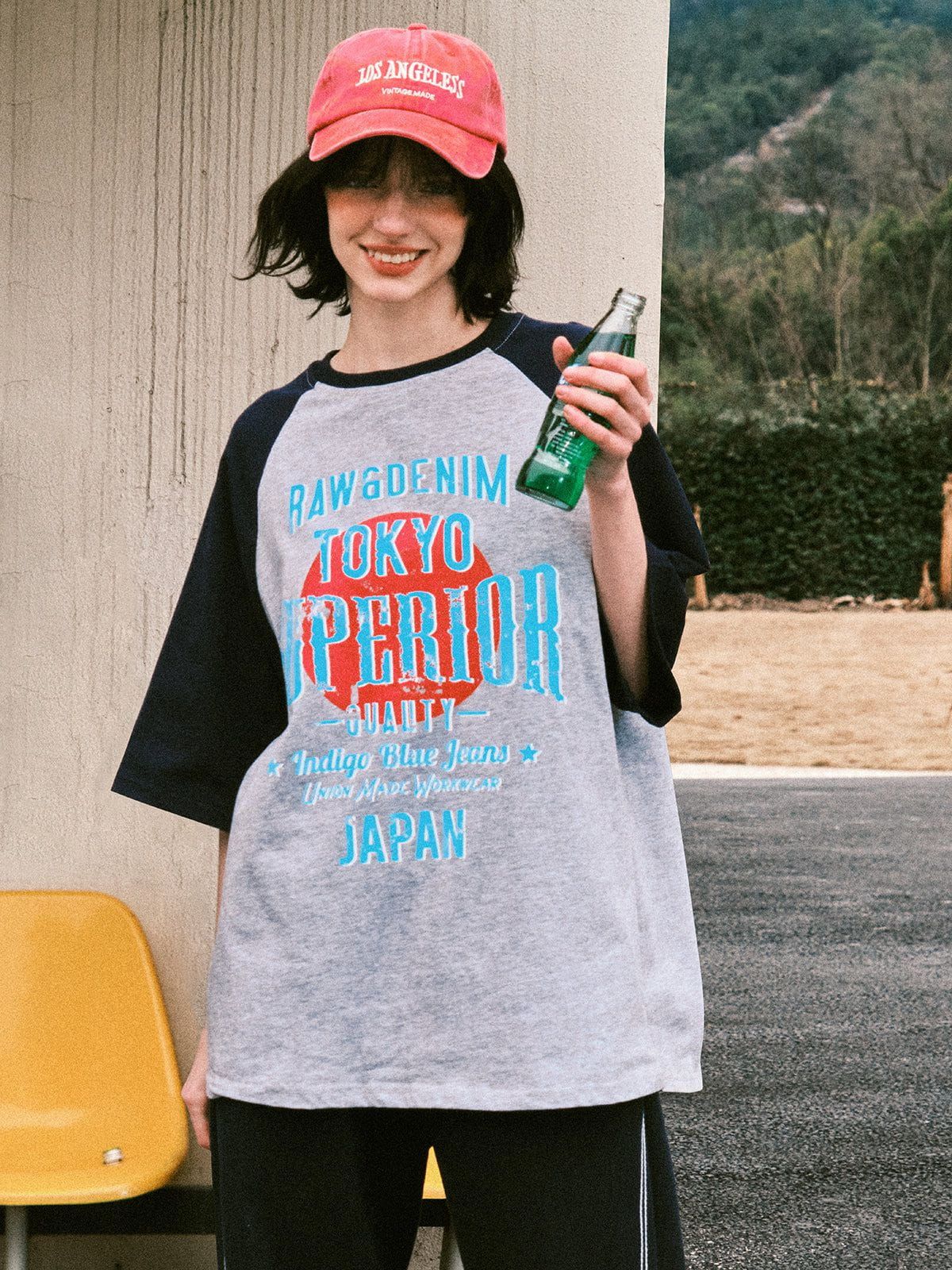 Color Block Raglan Letter Print Tee sold by Aelfric Eden