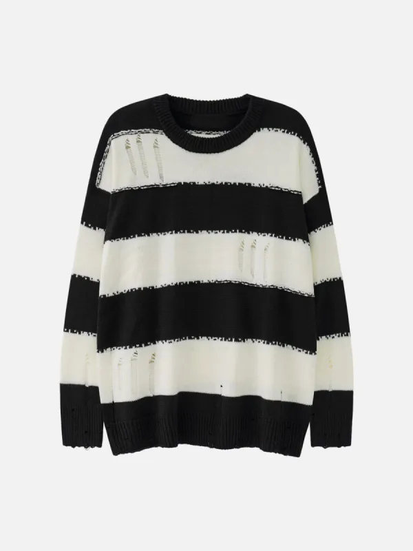 Aelfric Eden Ripped Stripes Jacquard Knit Sweater sold by Aelfric Eden