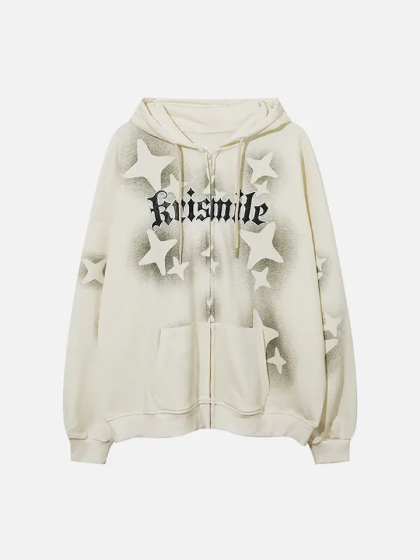 Aelfric Eden Vintage Graffiti Stars ZIP UP Hoodie sold by Aelfric Eden