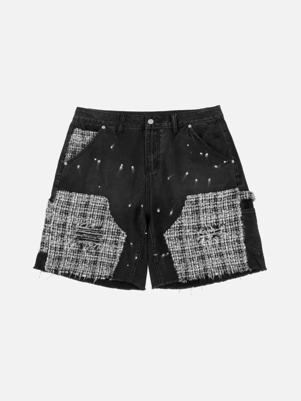 Aelfric Eden Plaid Distressed Patchwork Jorts sold by Aelfric Eden