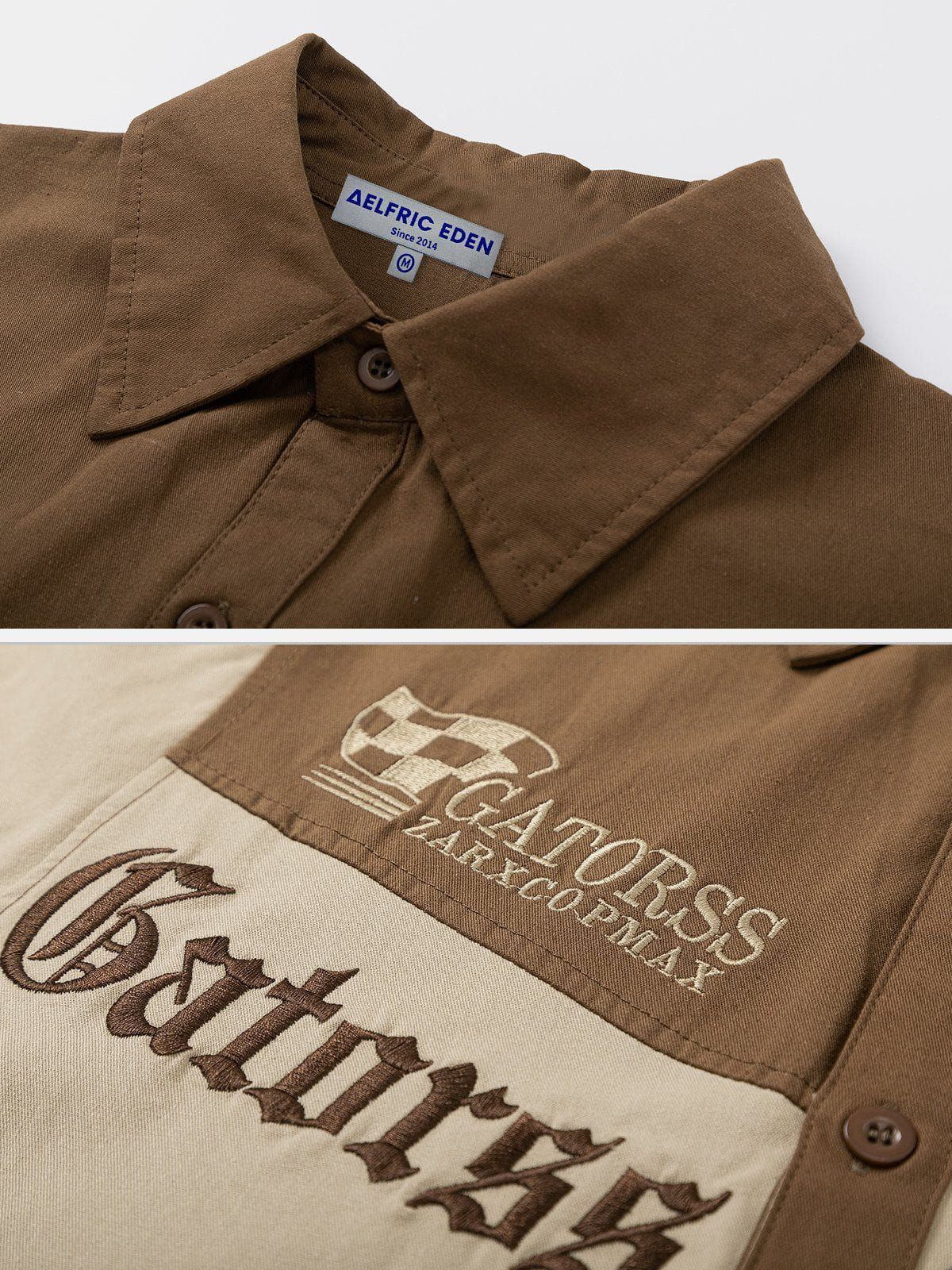 Aelfric Eden Letter Embroidery Contrast Speedway Short Sleeve Shirts sold by Aelfric Eden product image thumbnail 6