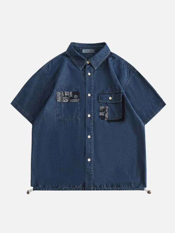 Aelfric Eden Bandana Denim Short Sleeve Shirt sold by Aelfric Eden