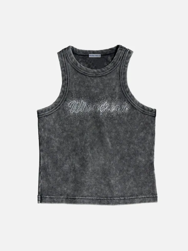 Aelfric Eden Hotfix Rhinestones Letter Washed Tank Top sold by Aelfric Eden