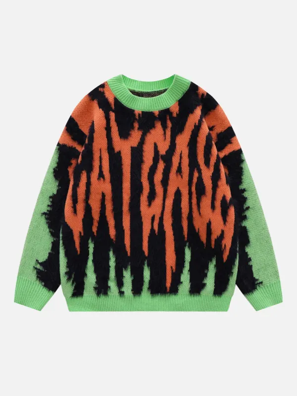 Aelfric Eden "CATCASE“ Print Contrast Plush Streetwear Sweater sold by Aelfric Eden