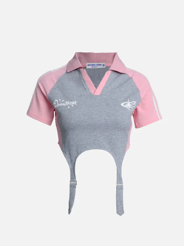 Striped V-neck Stitching Polo Tee sold by Aelfric Eden