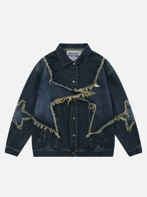 Aelfric Eden Distressed Effect Patchwork Star Denim Jacket sold by Aelfric Eden