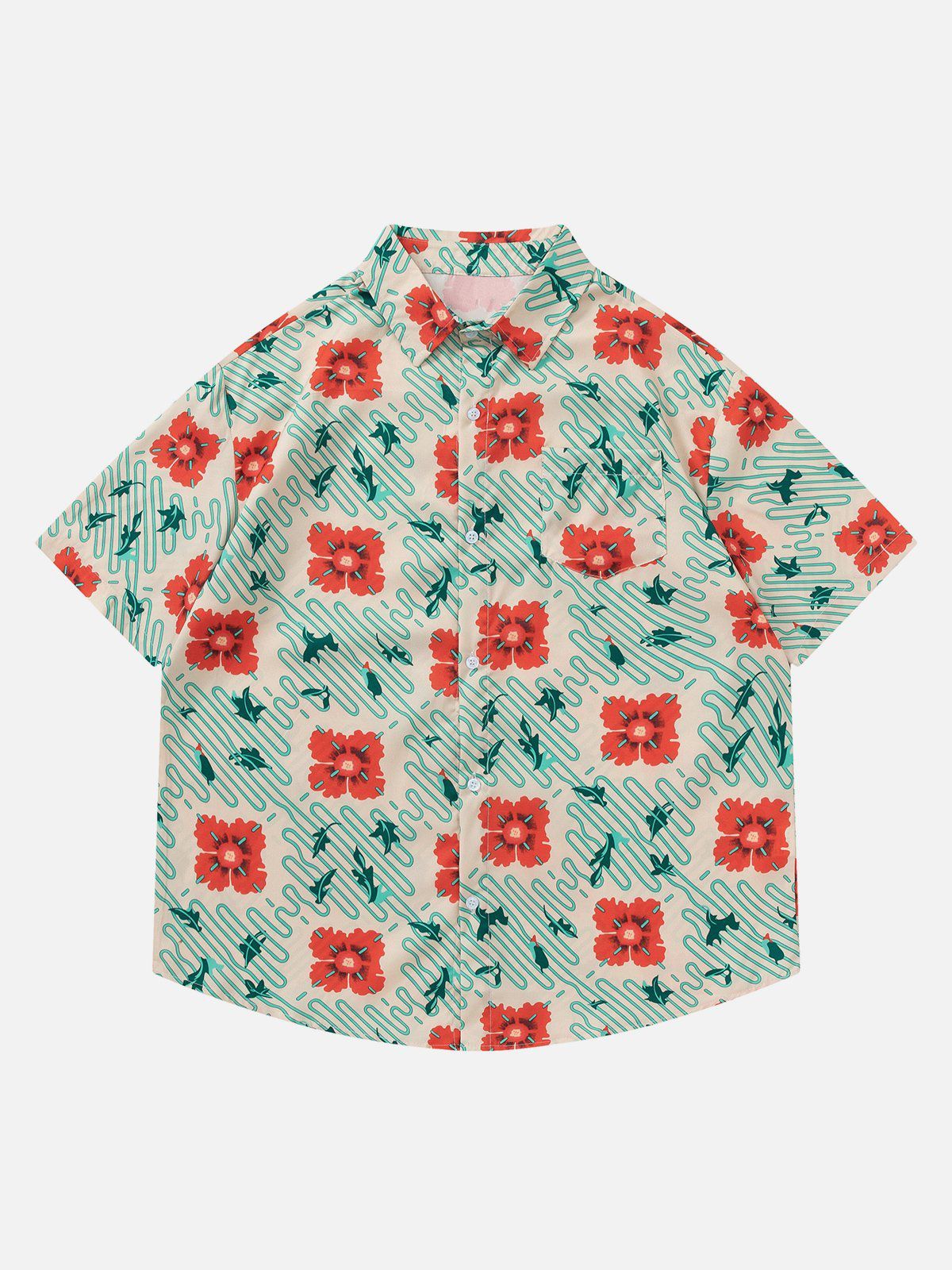 The Vitality Of Spring Flower Element Print Short Sleeve Shirts sold by Aelfric Eden