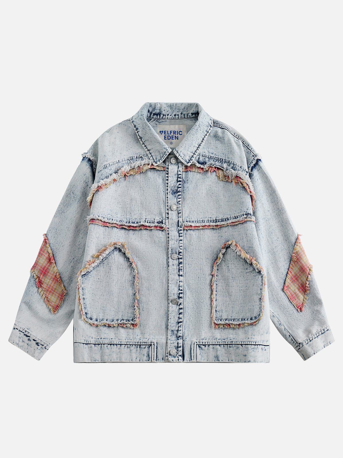 Aelfric Eden Fringe Patchwork Washed Denim Jacket sold by Aelfric Eden