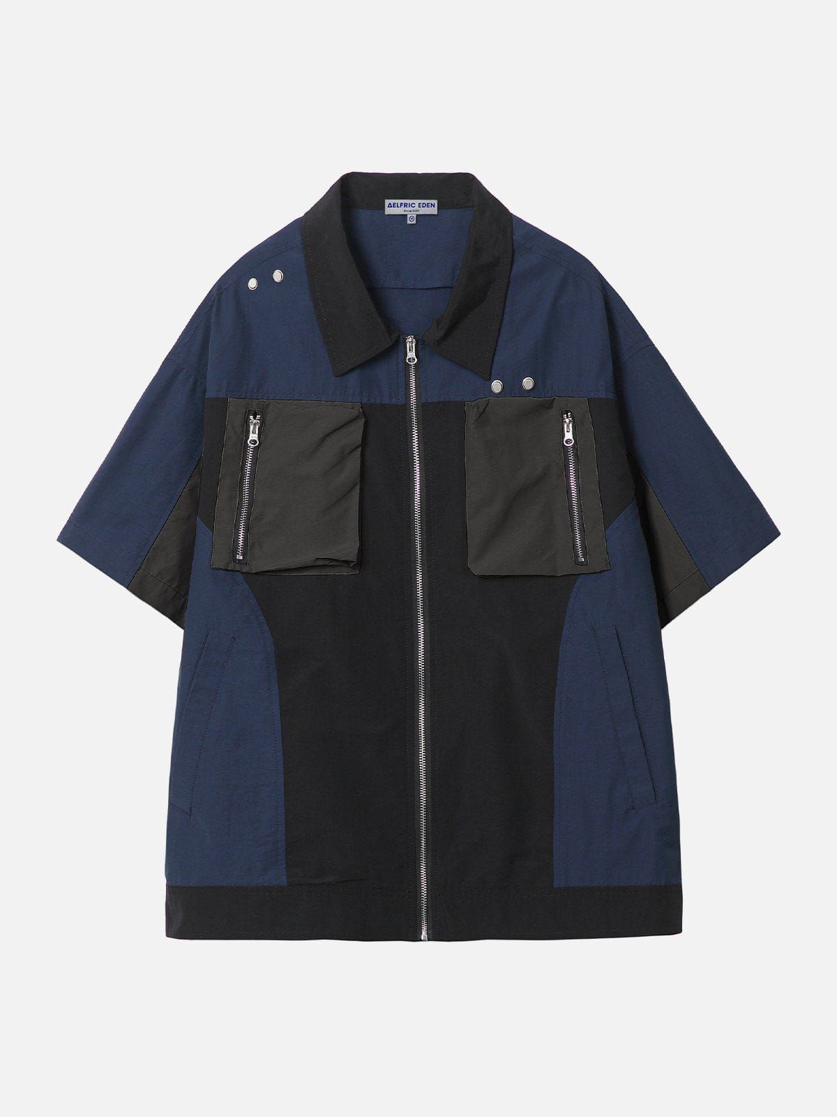 Functional Contrast Zipper Pockets Short Sleeve Shirts sold by Aelfric Eden product image thumbnail 2