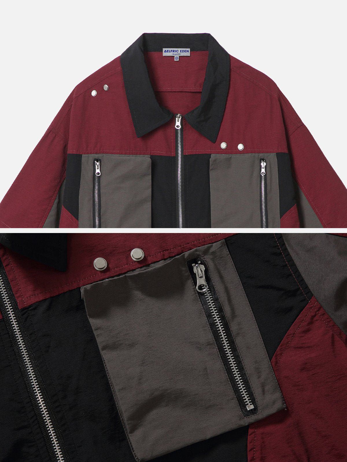 Functional Contrast Zipper Pockets Short Sleeve Shirts sold by Aelfric Eden product image thumbnail 5