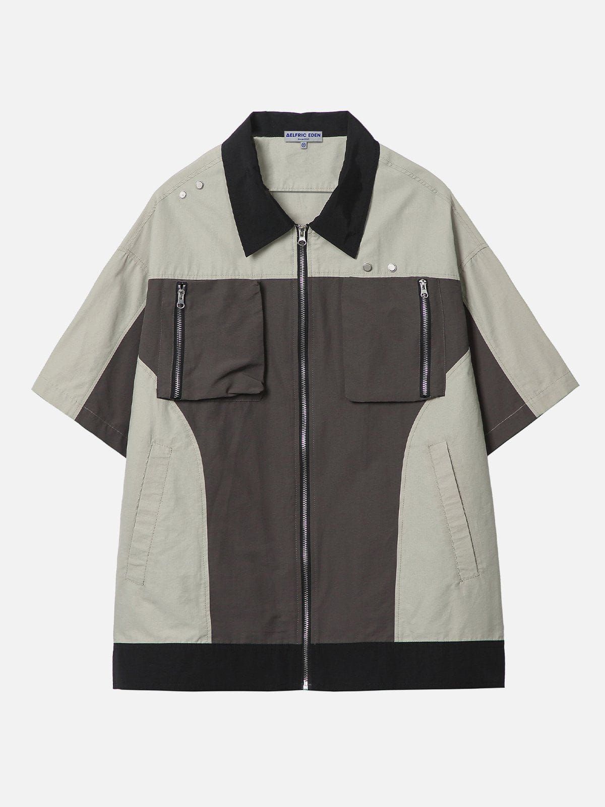 Functional Contrast Zipper Pockets Short Sleeve Shirts sold by Aelfric Eden product image thumbnail 3