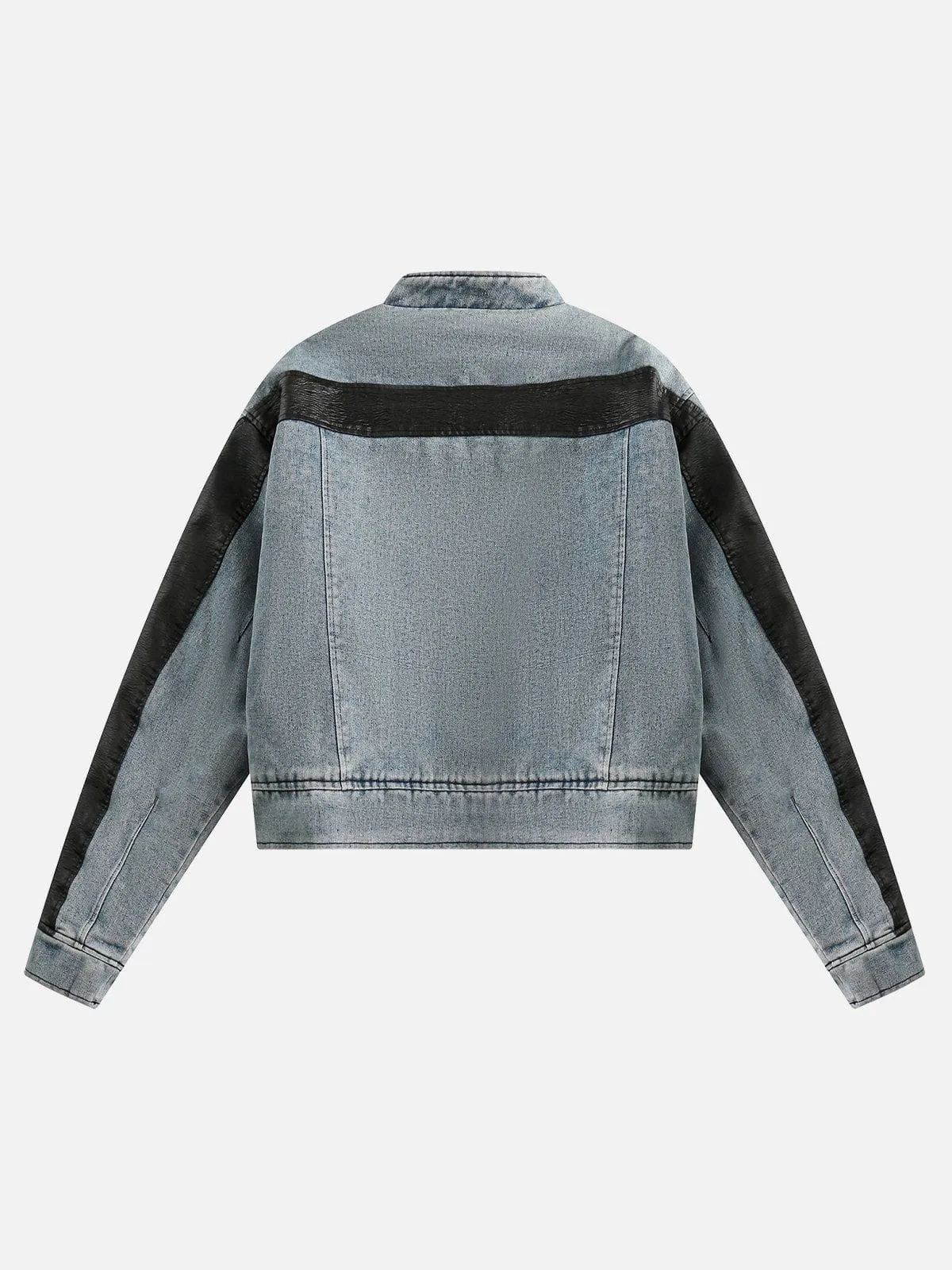 Aelfric Eden Faux Leather Patchwork Denim Racing Jacket sold by Aelfric Eden product image thumbnail 4