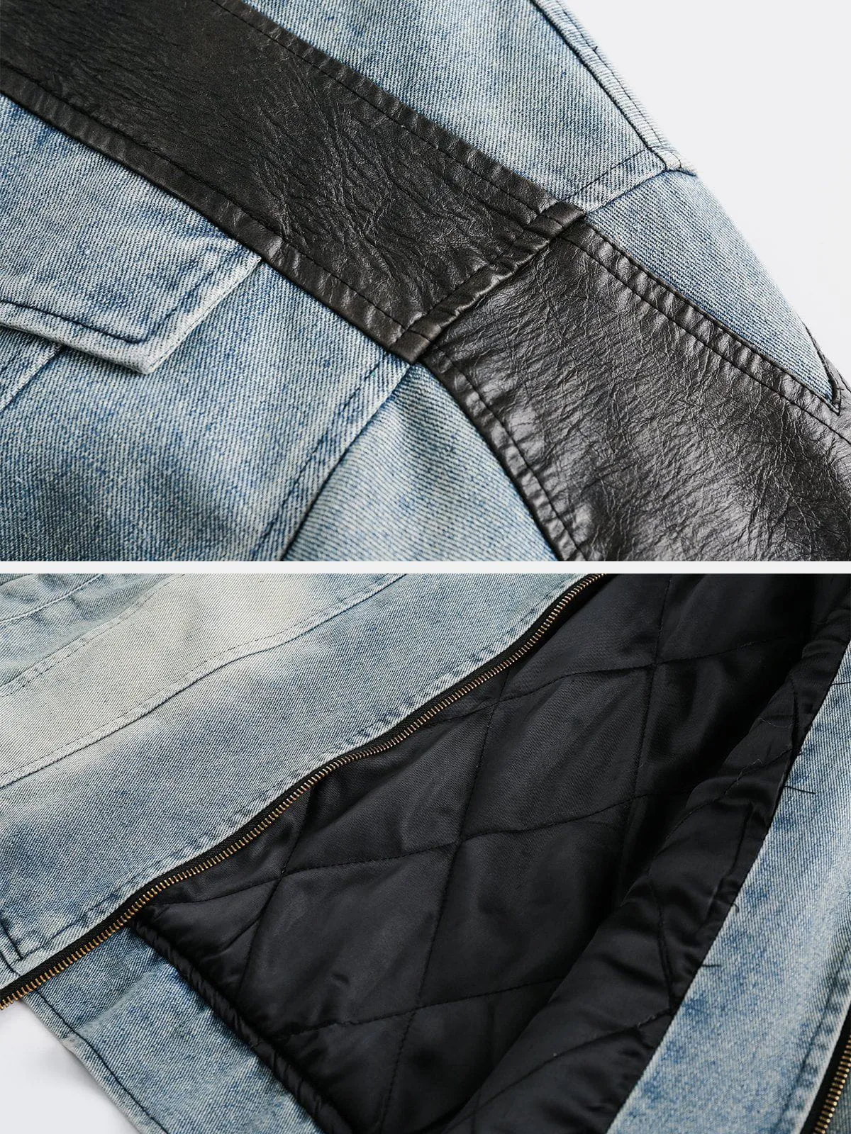 Aelfric Eden Faux Leather Patchwork Denim Racing Jacket sold by Aelfric Eden product image thumbnail 5