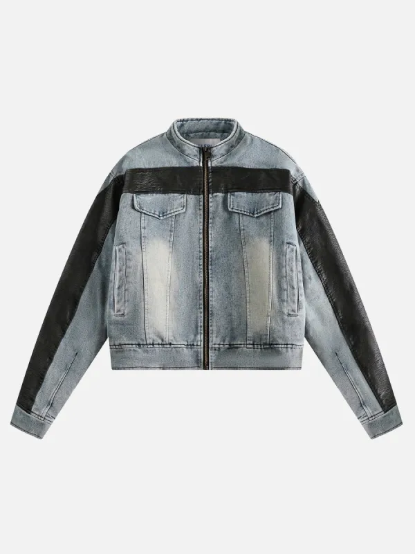Aelfric Eden Faux Leather Patchwork Denim Racing Jacket sold by Aelfric Eden