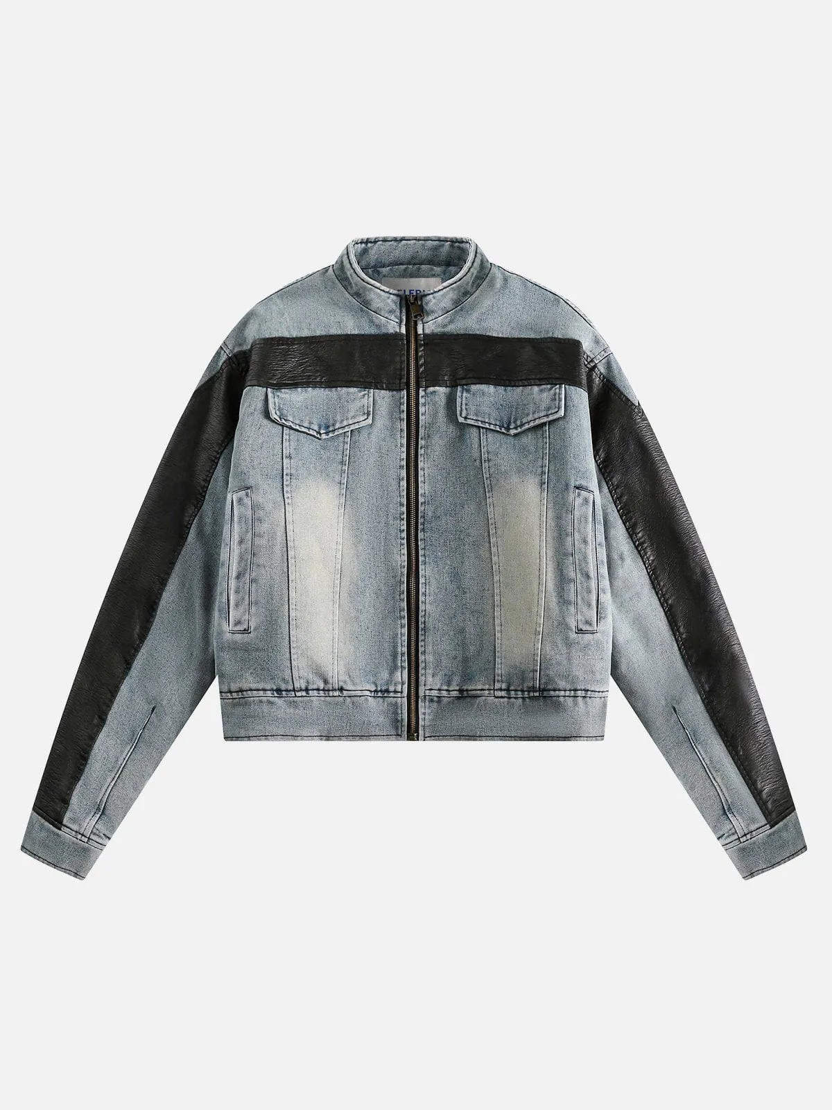 Aelfric Eden Faux Leather Patchwork Denim Racing Jacket sold by Aelfric Eden