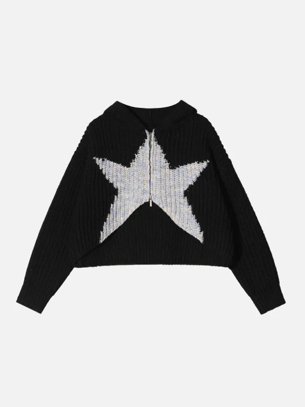 Pentagram Crop Knit Hoodie sold by Aelfric Eden
