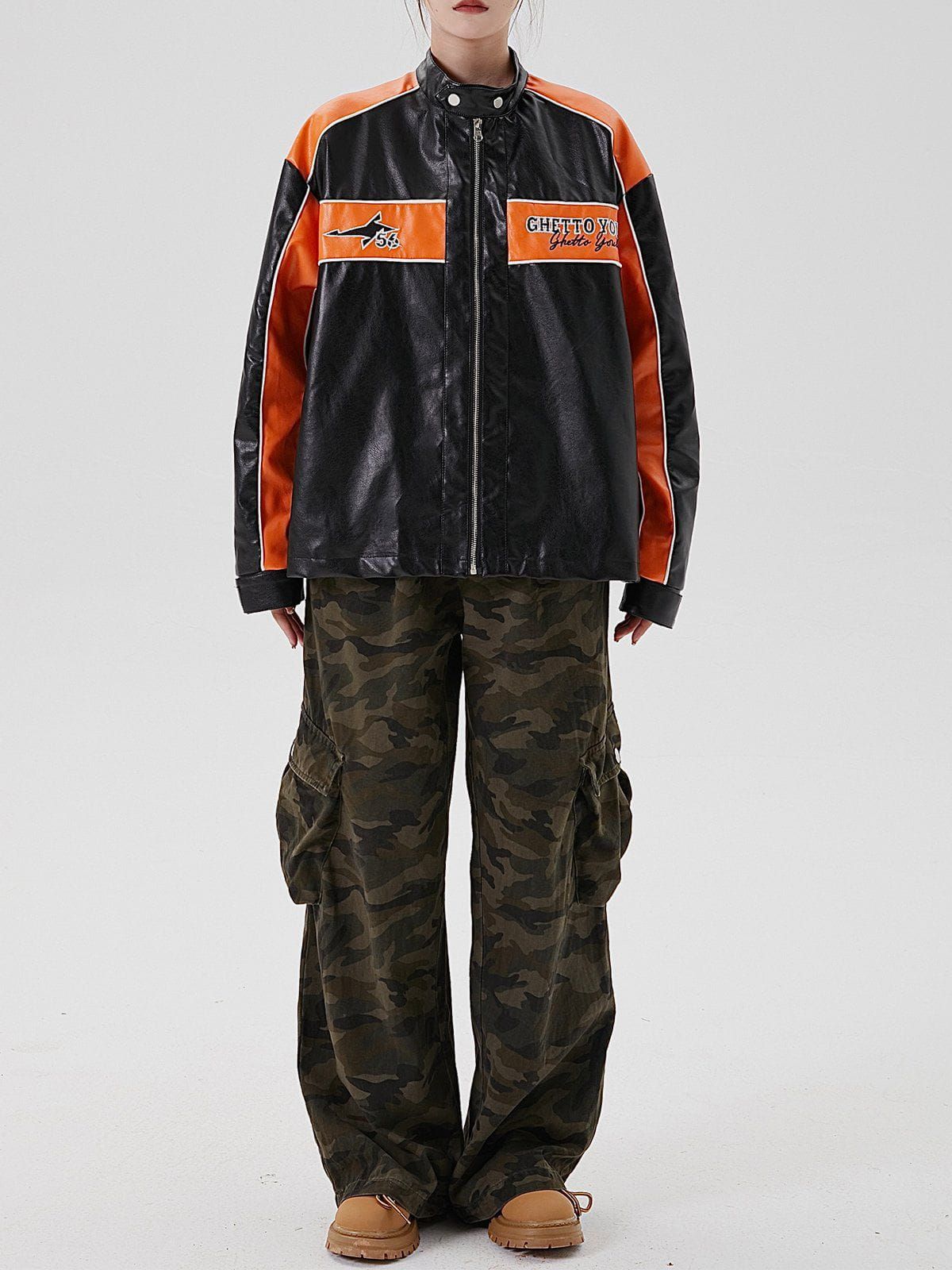 Aelfric Eden Contrast Embroidered PU Jacket sold by Aelfric Eden product image thumbnail 5