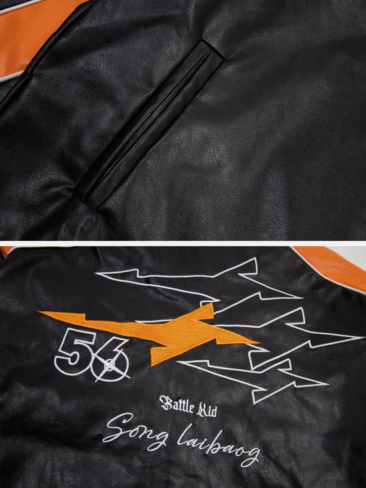 Aelfric Eden Contrast Embroidered PU Jacket sold by Aelfric Eden product image thumbnail 4