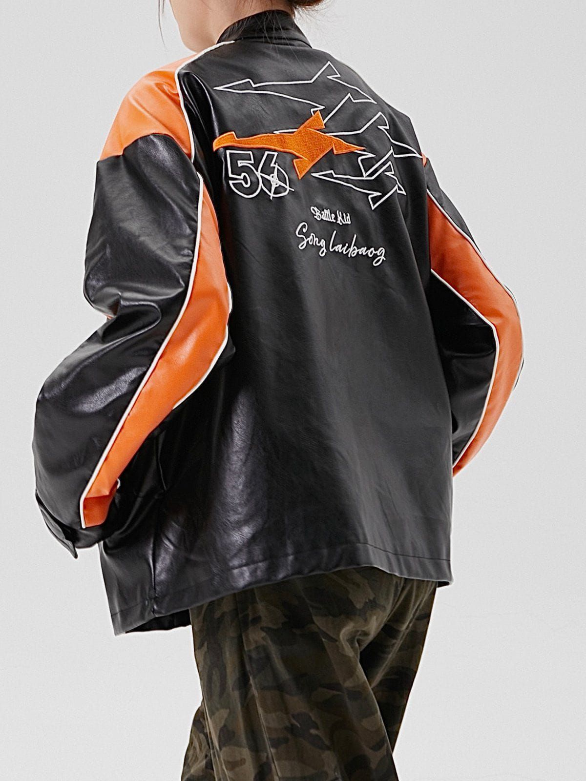 Aelfric Eden Contrast Embroidered PU Jacket sold by Aelfric Eden product image thumbnail 6