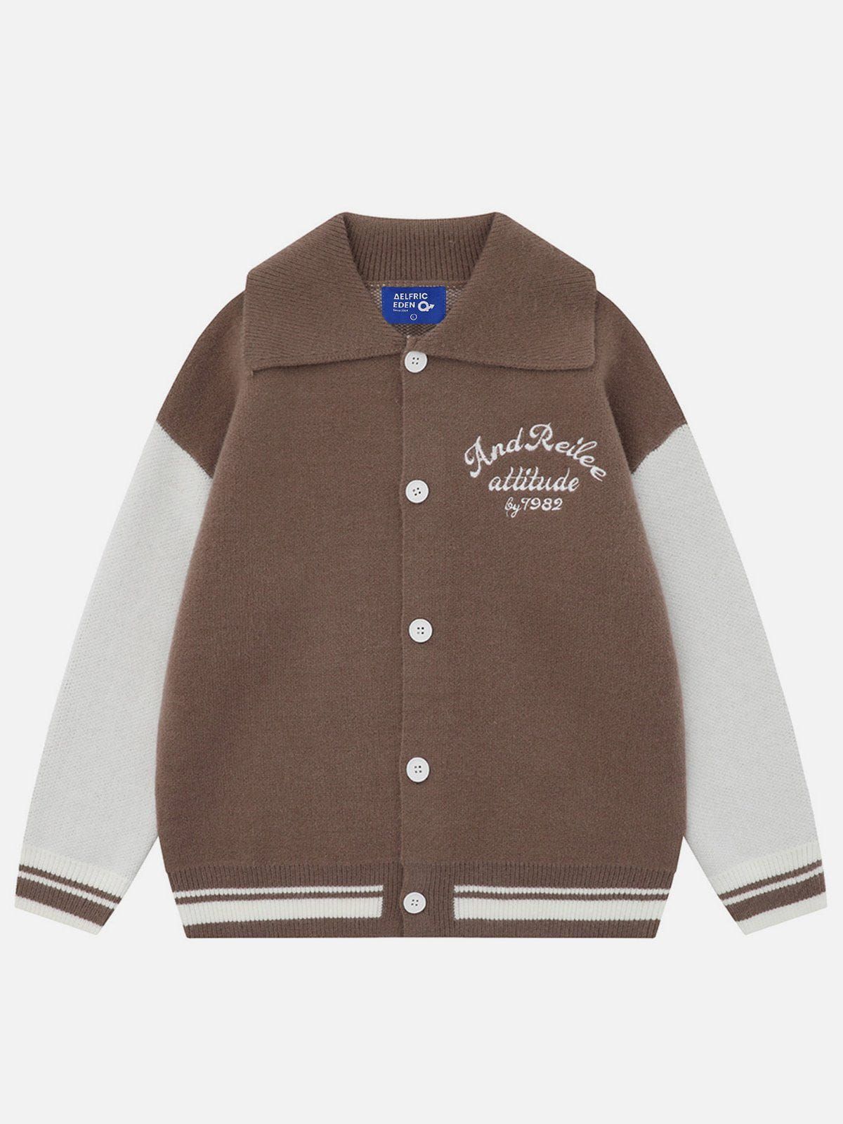 Aelfric Eden Letter Embroidery Color Blocking Cardigan sold by Aelfric Eden