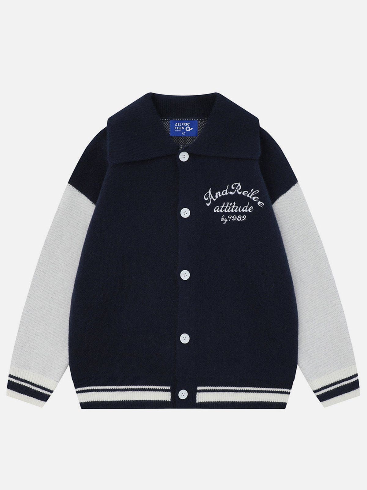 Aelfric Eden Letter Embroidery Color Blocking Cardigan sold by Aelfric Eden product image thumbnail 2