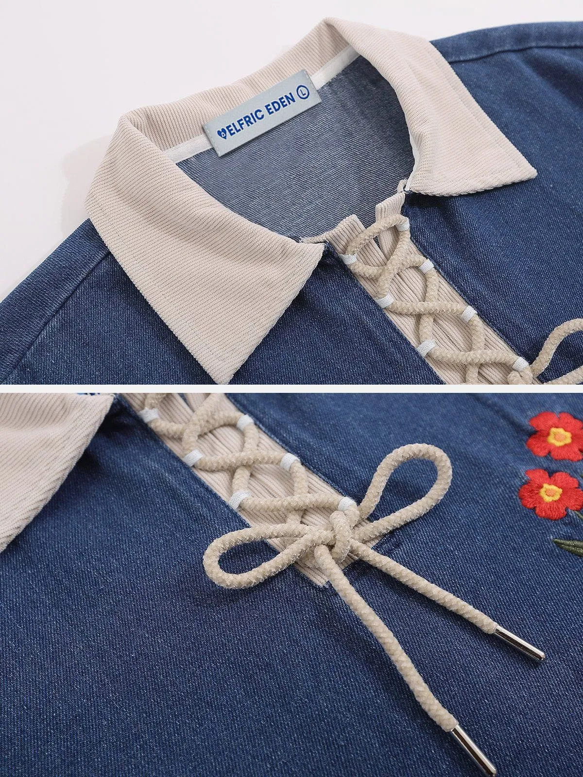 Aelfric Eden Floral Embroidery Denim Polo Tee sold by Aelfric Eden product image thumbnail 4