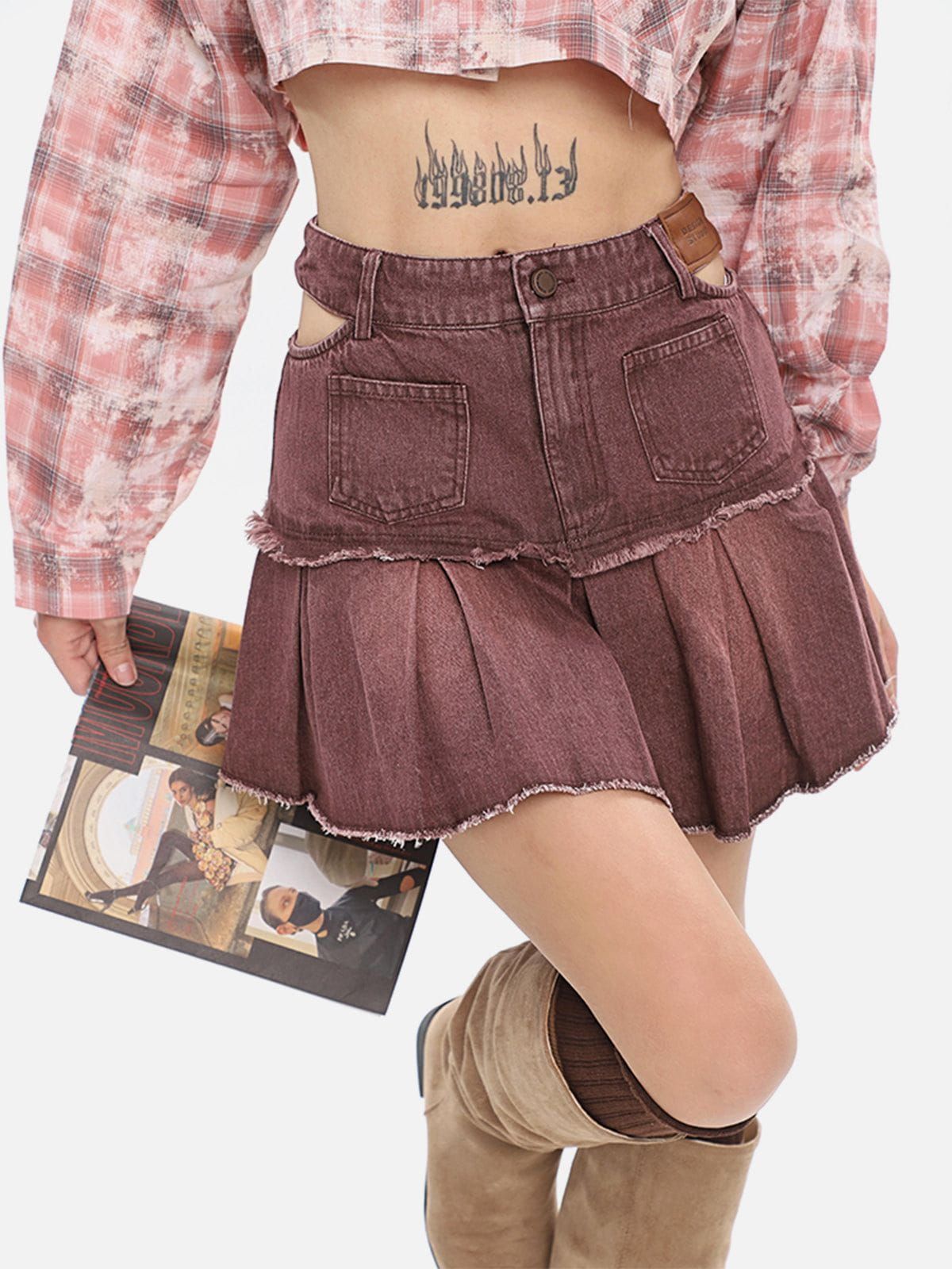 Fringe Denim Pleated Skirt sold by Aelfric Eden