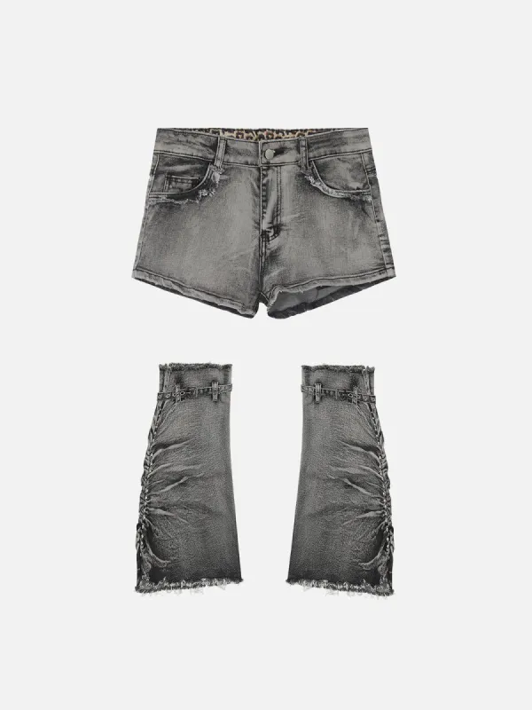 Aelfric Eden Fold-Over Leopard Print Denim Jorts sold by Aelfric Eden