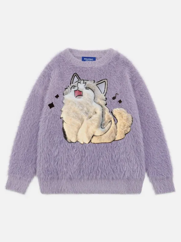 Aelfric Eden Cat Flocking Embroidery Sweater sold by Aelfric Eden