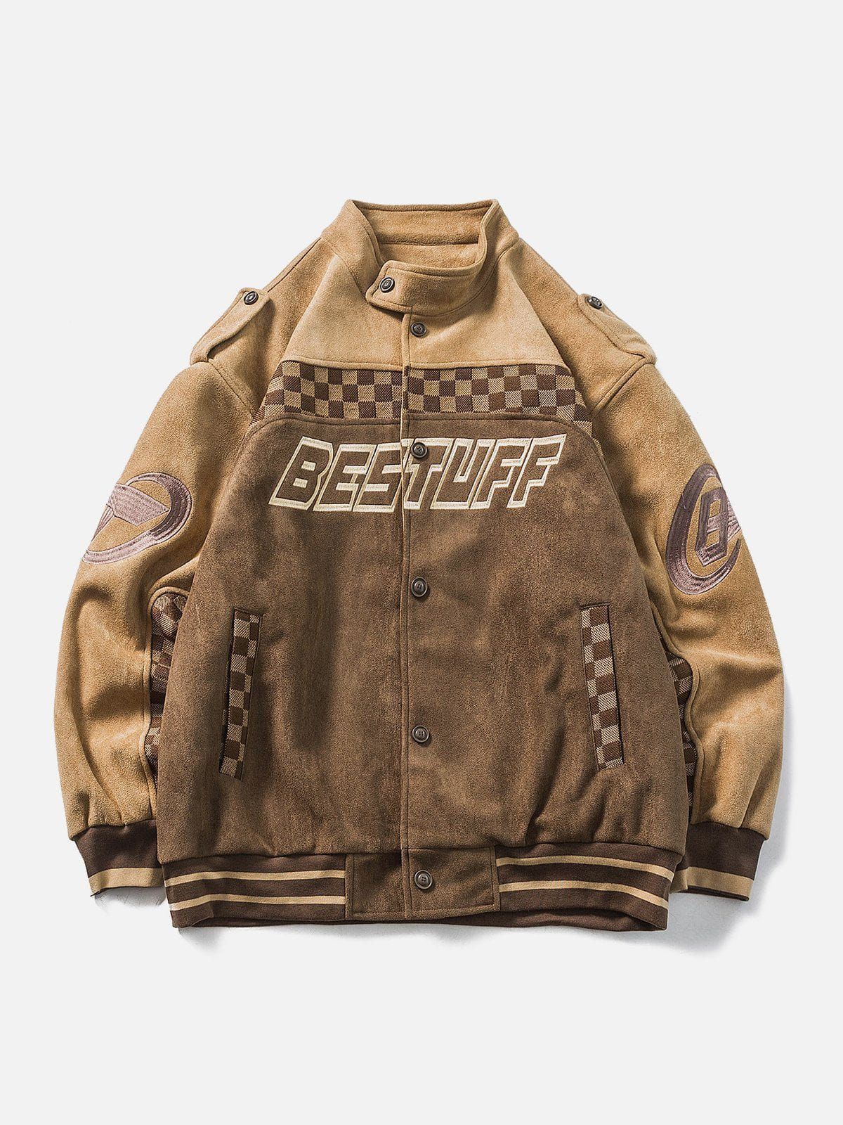 Aelfric Eden Suede Checkerboard Patchwork Racing Jacket sold by Aelfric Eden product image thumbnail 3