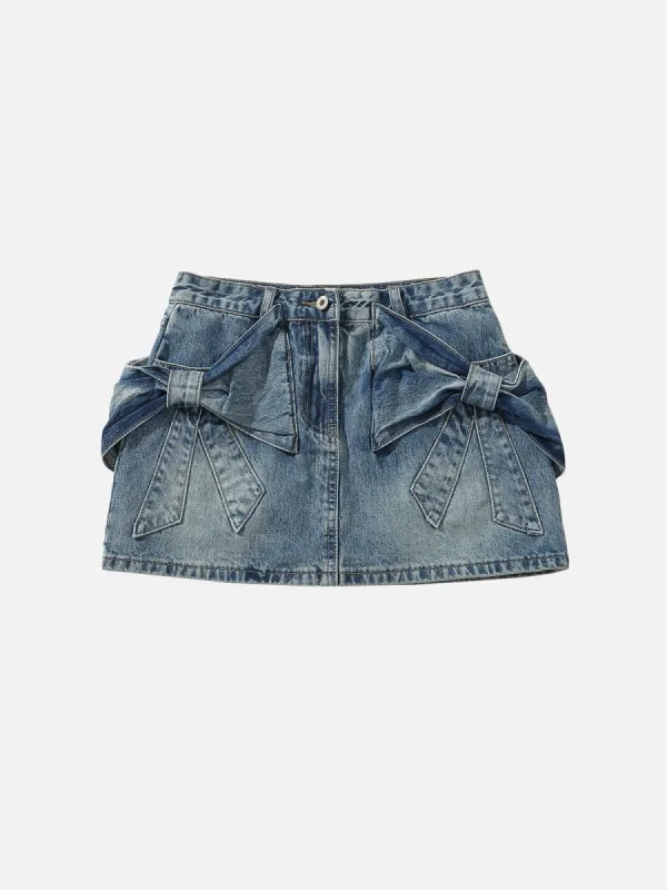 Aelfric Eden Bow Denim Micro Mini Skirt sold by Aelfric Eden