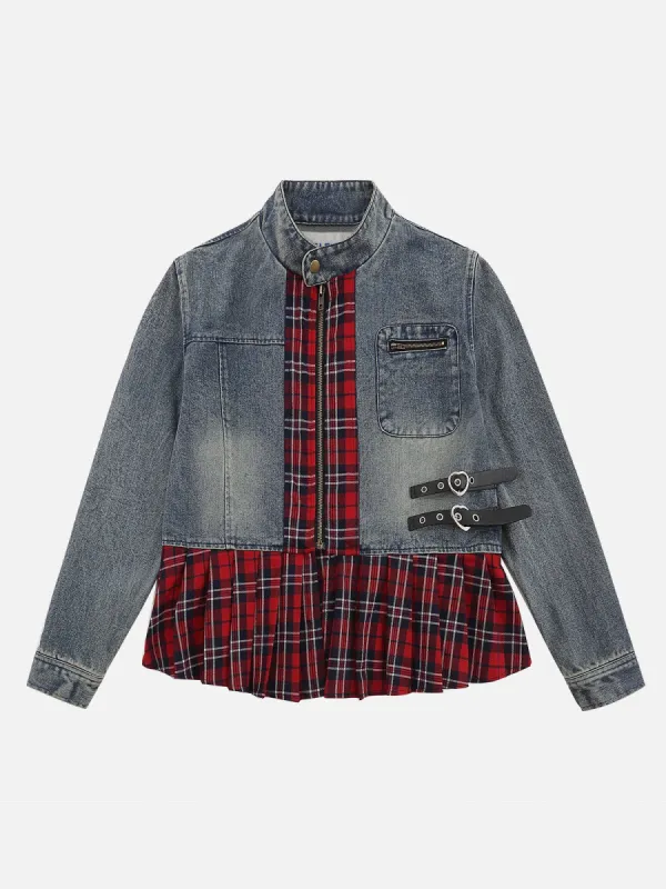 Aelfric Eden Plaid Wrinkle Patchwork Denim Jacket sold by Aelfric Eden