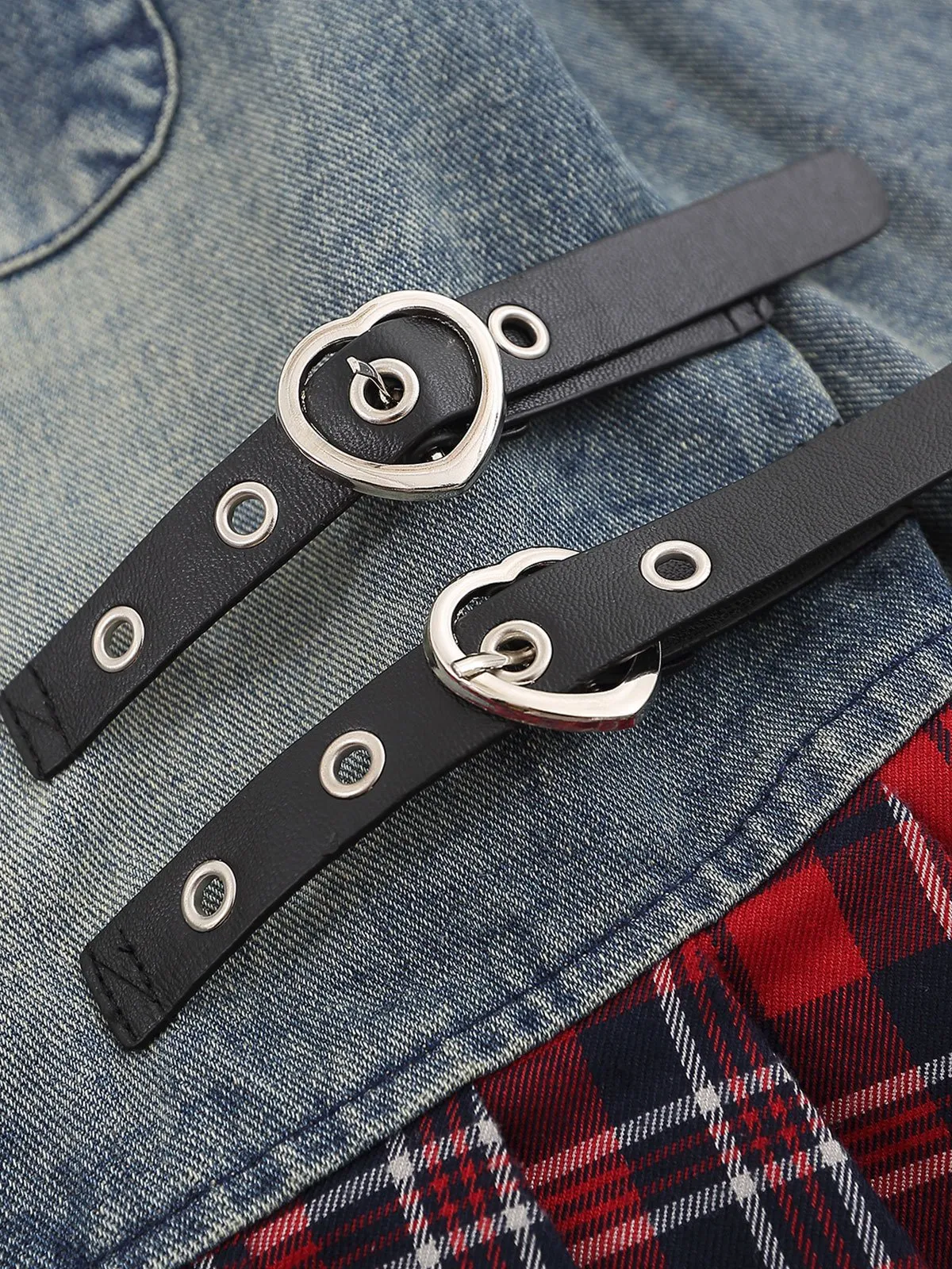 Aelfric Eden Plaid Wrinkle Patchwork Denim Jacket sold by Aelfric Eden product image thumbnail 3