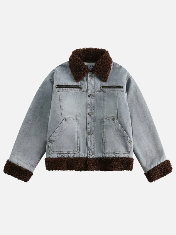 Aelfric Eden Sherpa Detail Washed Denim Jacket sold by Aelfric Eden