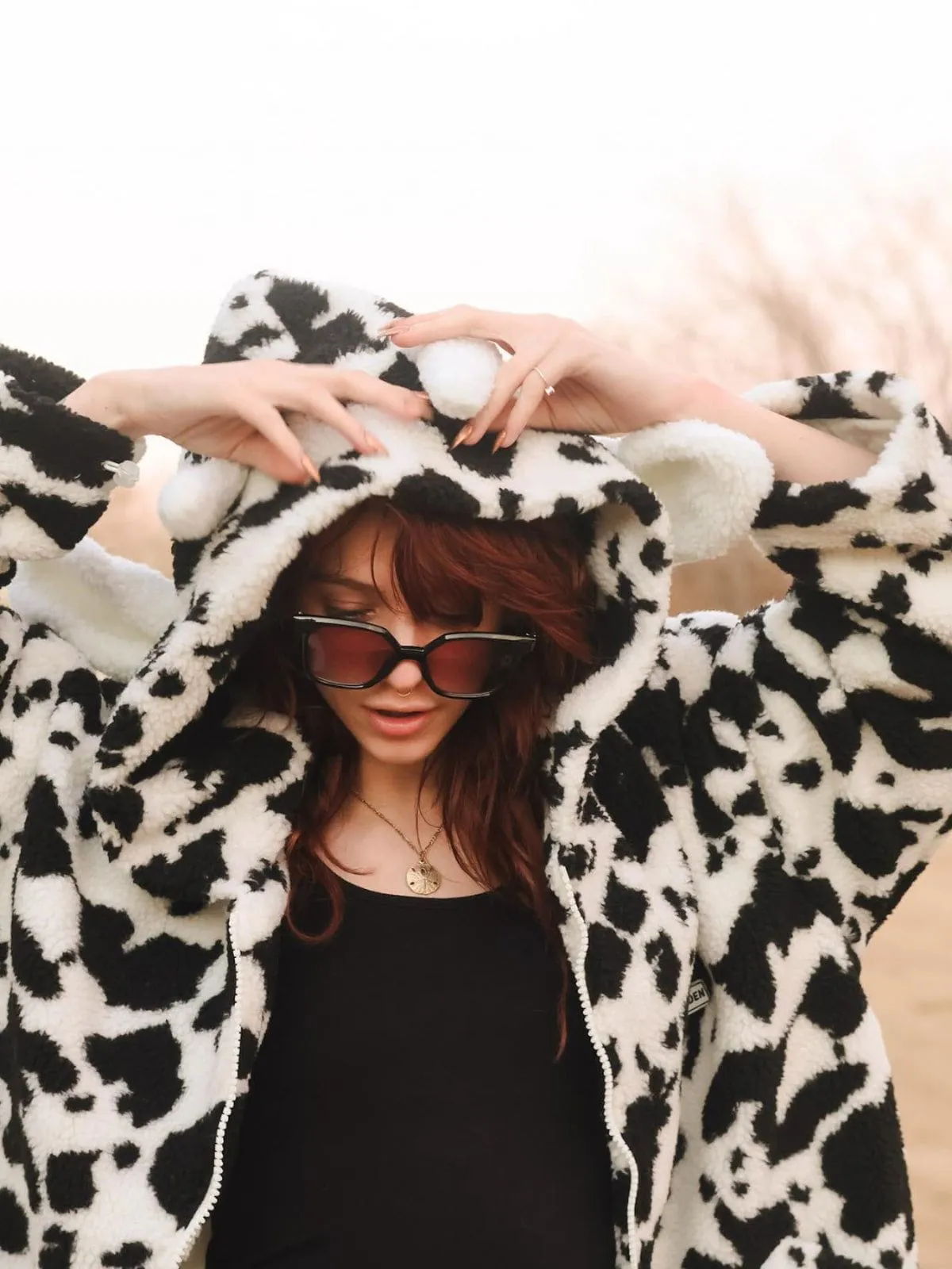 Aelfric Eden Cow Pattern Zip Up Sherpa Coat sold by Aelfric Eden product image thumbnail 2