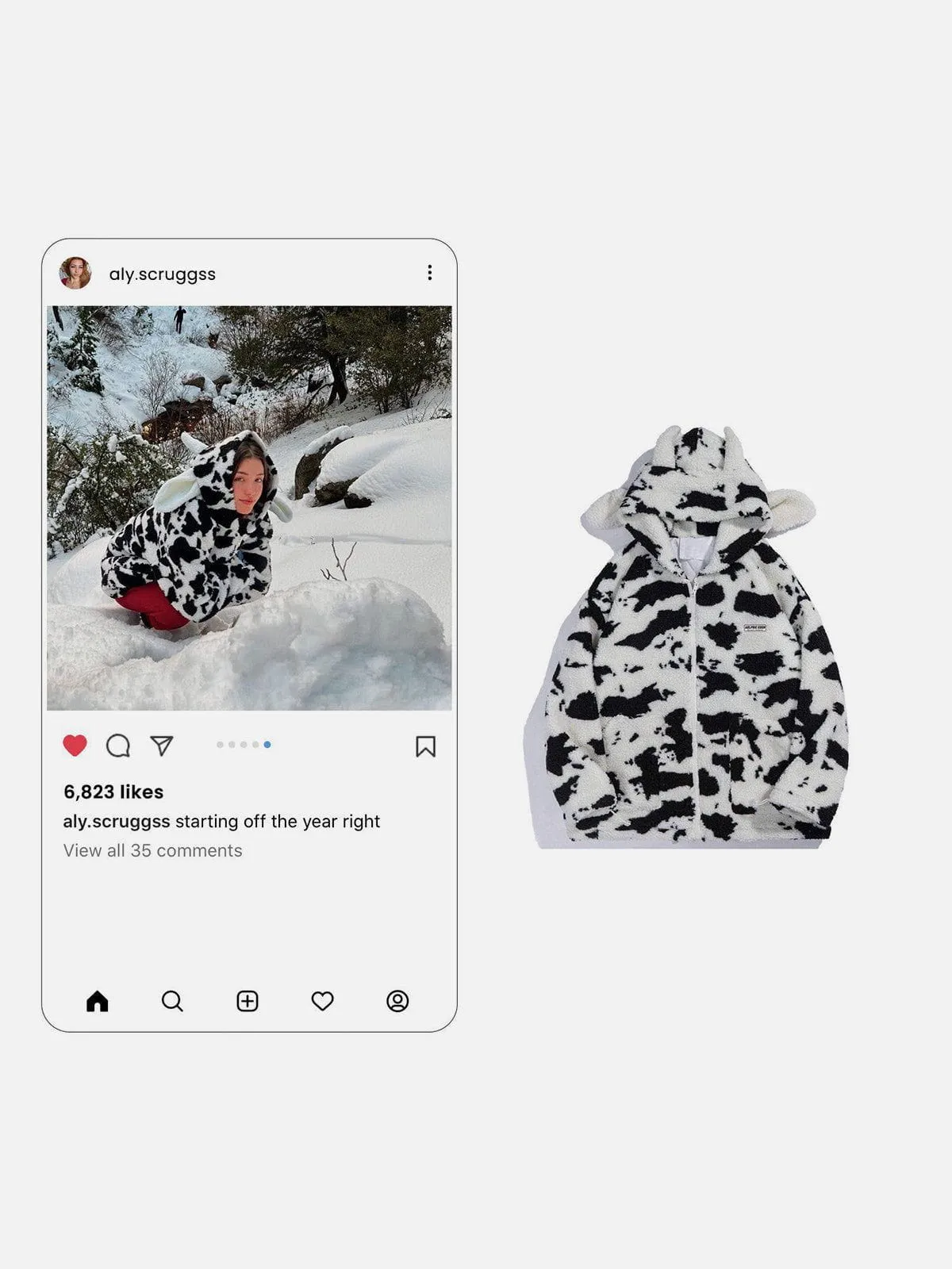 Aelfric Eden Cow Pattern Zip Up Sherpa Coat sold by Aelfric Eden product image thumbnail 5