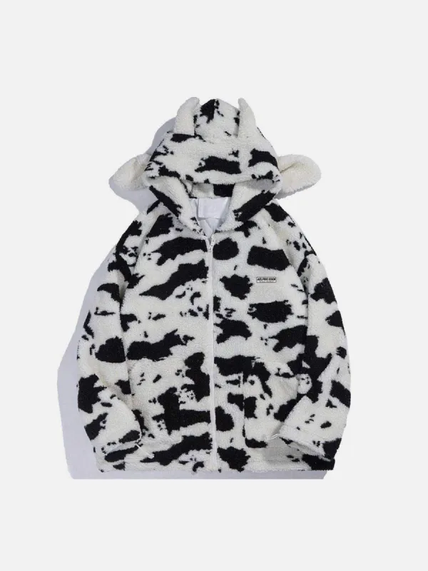 Aelfric Eden Cow Pattern Zip Up Sherpa Coat sold by Aelfric Eden
