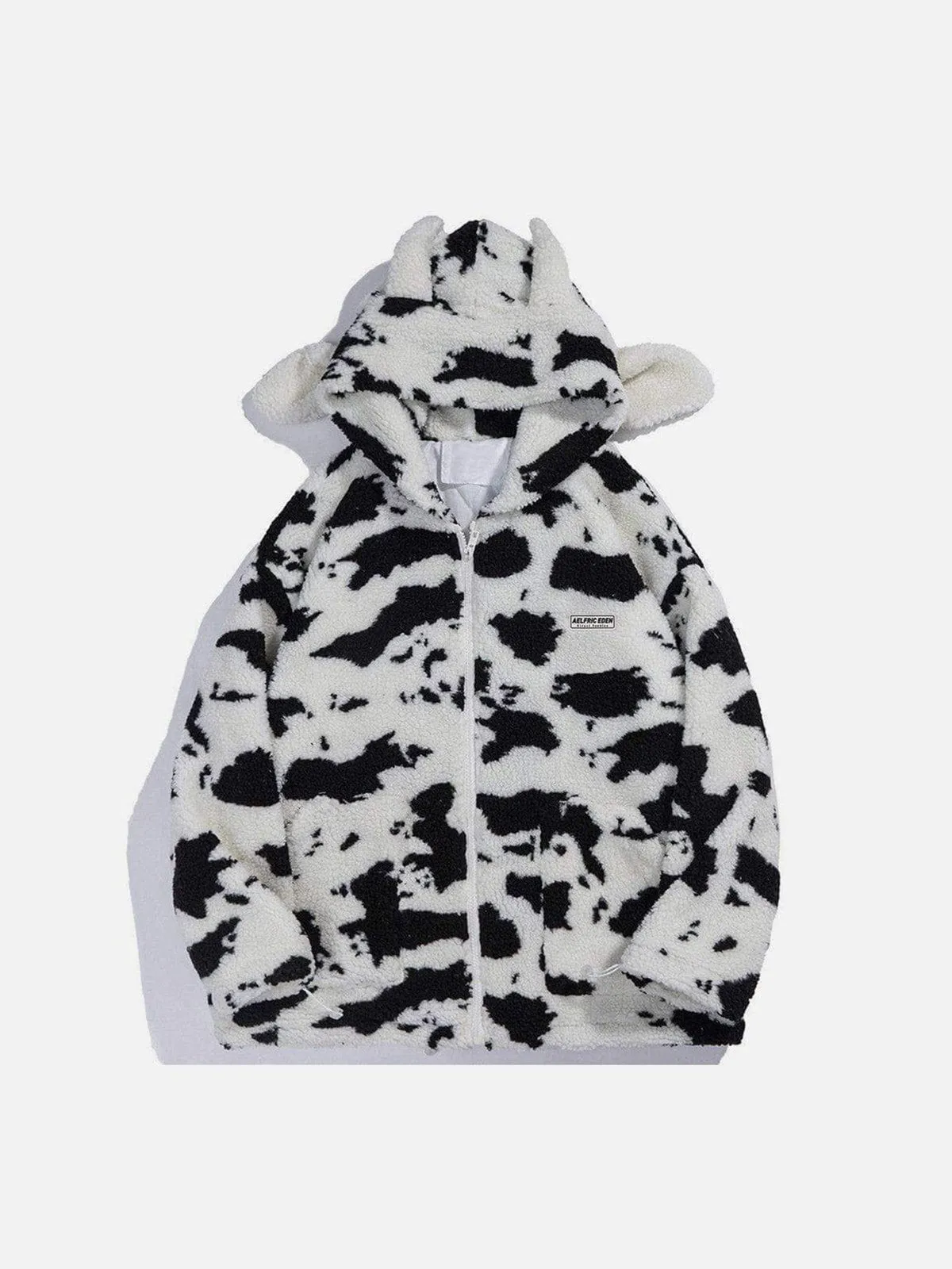 Aelfric Eden Cow Pattern Zip Up Sherpa Coat | Parallel