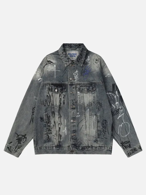 Aelfric Eden Graffiti Washed Denim Jacket sold by Aelfric Eden