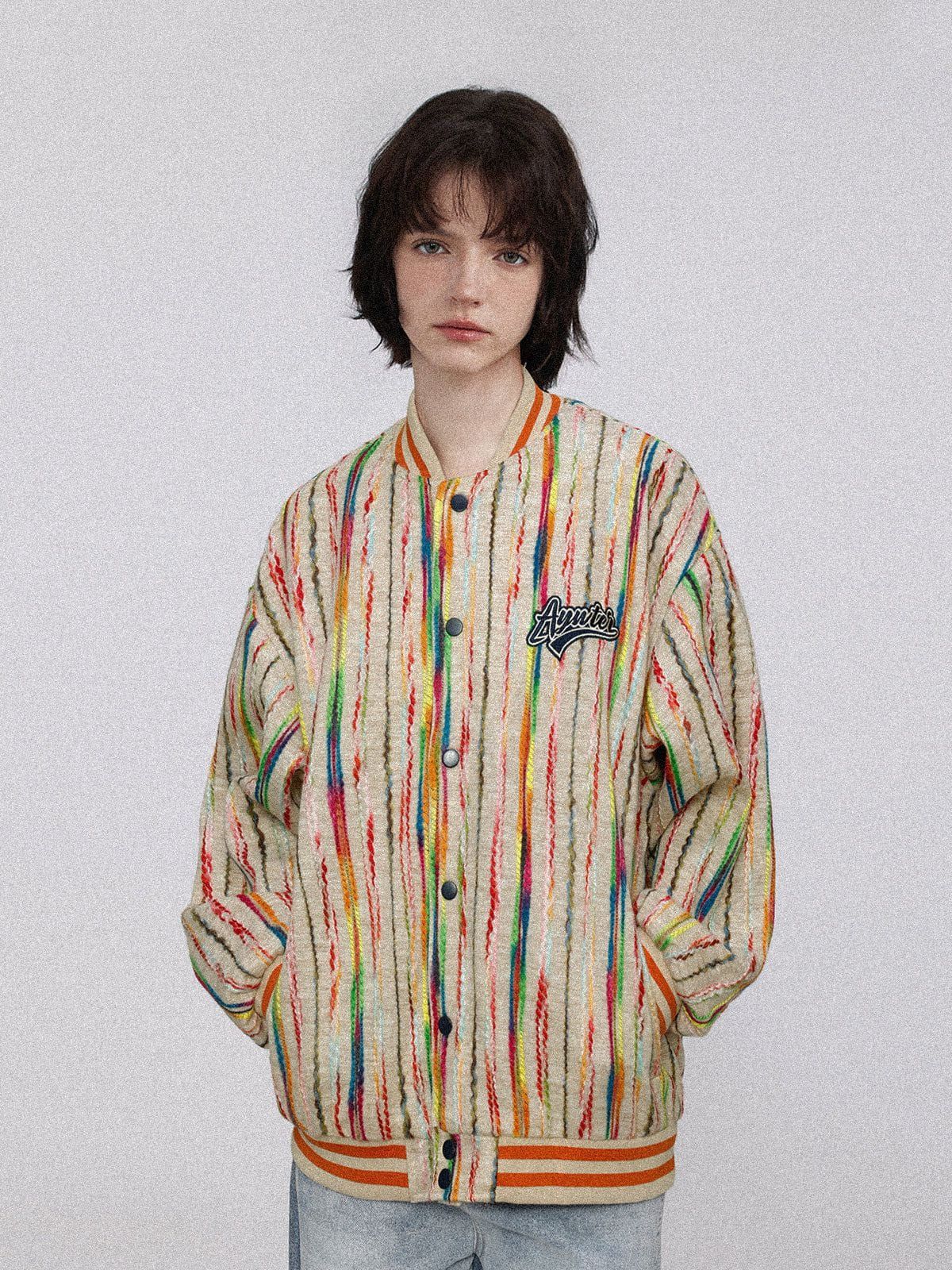 Aelfric Eden Color Stripes Embroidery Varsity Jacket sold by Aelfric Eden