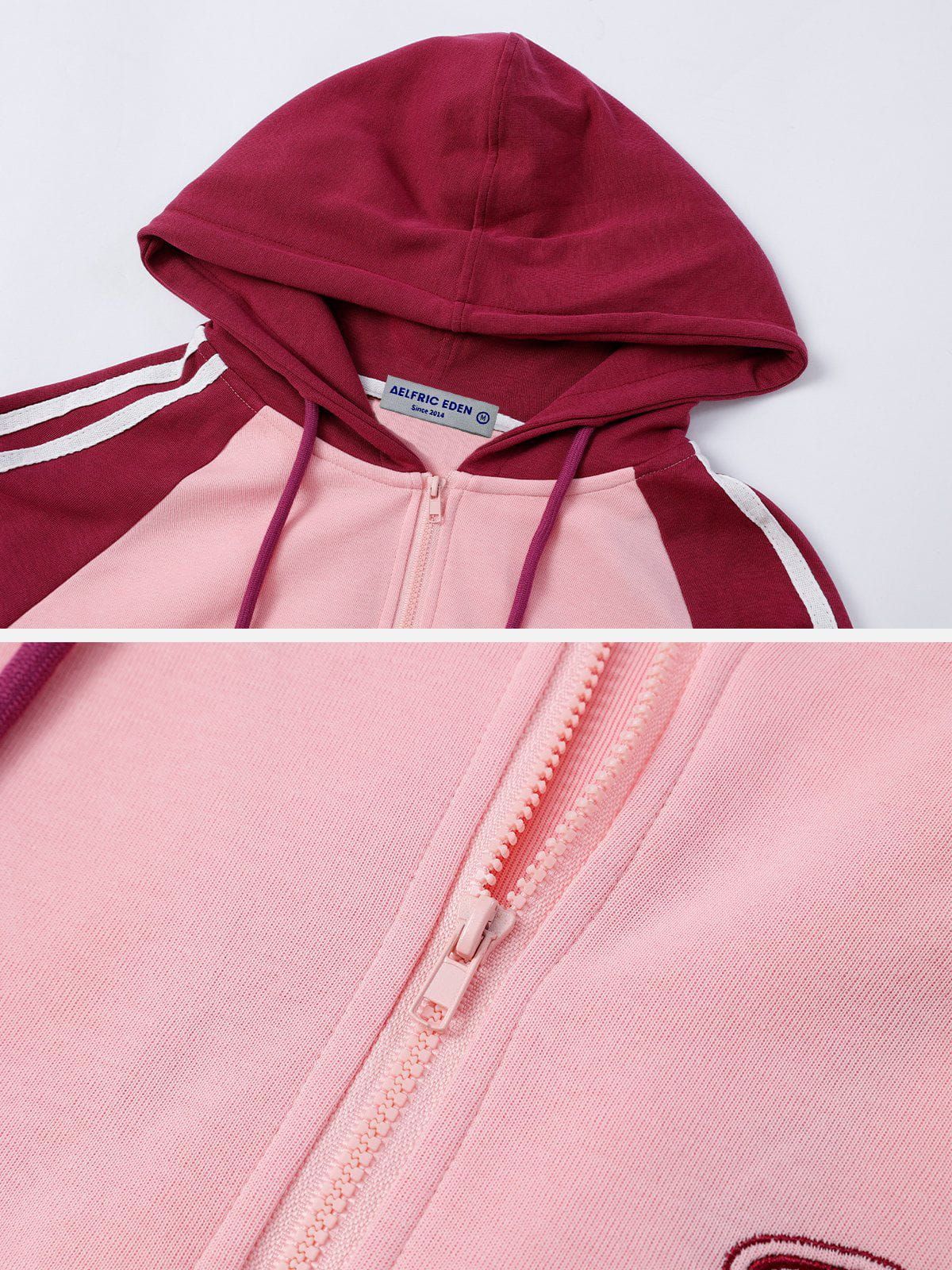 Stripe Patchwork Drawstring Hoodie sold by Aelfric Eden product image thumbnail 5