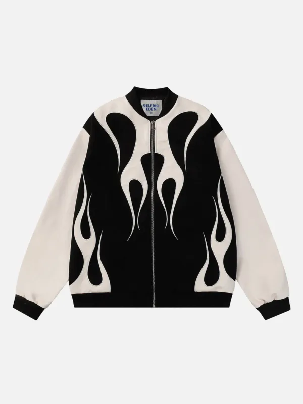 Aelfric Eden Flame Embroidery Suede Varsity Jacket sold by Aelfric Eden