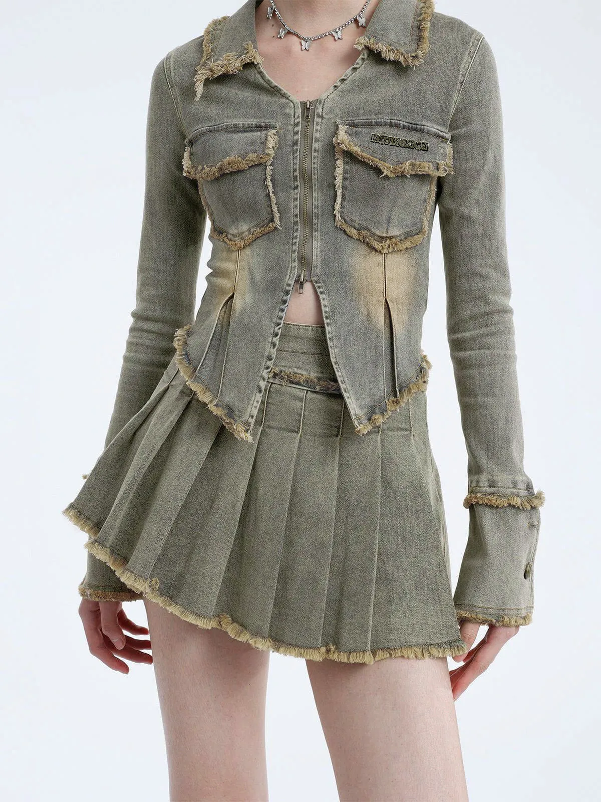 Aelfric Eden Fringe Double Zip Up Denim Jacket sold by Aelfric Eden product image thumbnail 2