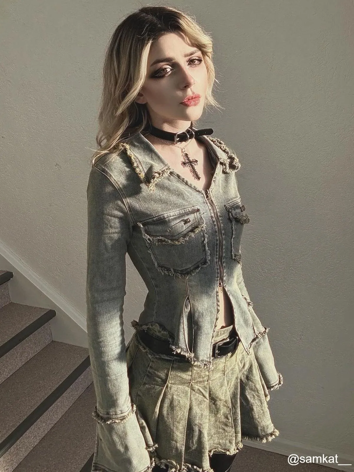 Aelfric Eden Fringe Double Zip Up Denim Jacket sold by Aelfric Eden product image thumbnail 4