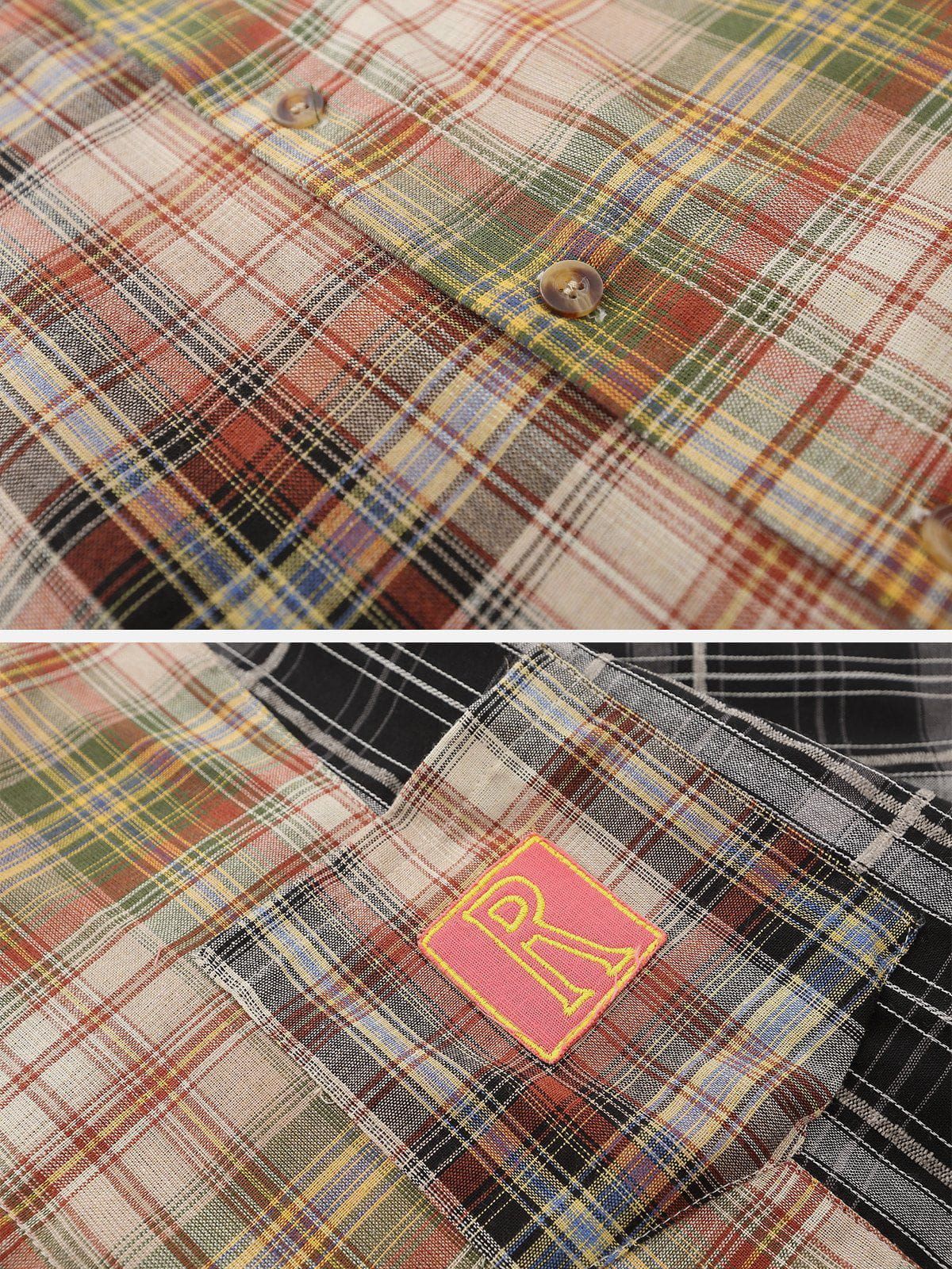 Aelfric Eden Patchwork Plaid Short Sleeve Shirts sold by Aelfric Eden product image thumbnail 4