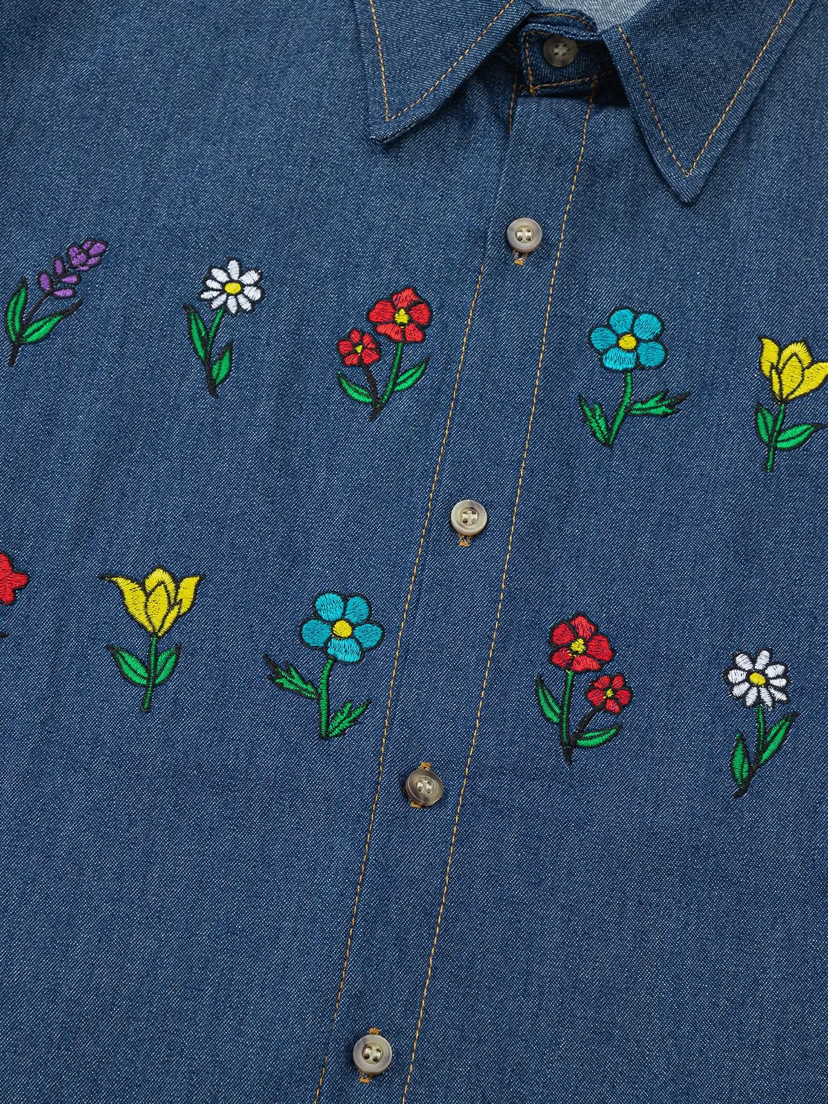 Aelfric Eden Colorful Flower Denim Short Sleeve Shirt sold by Aelfric Eden product image thumbnail 4