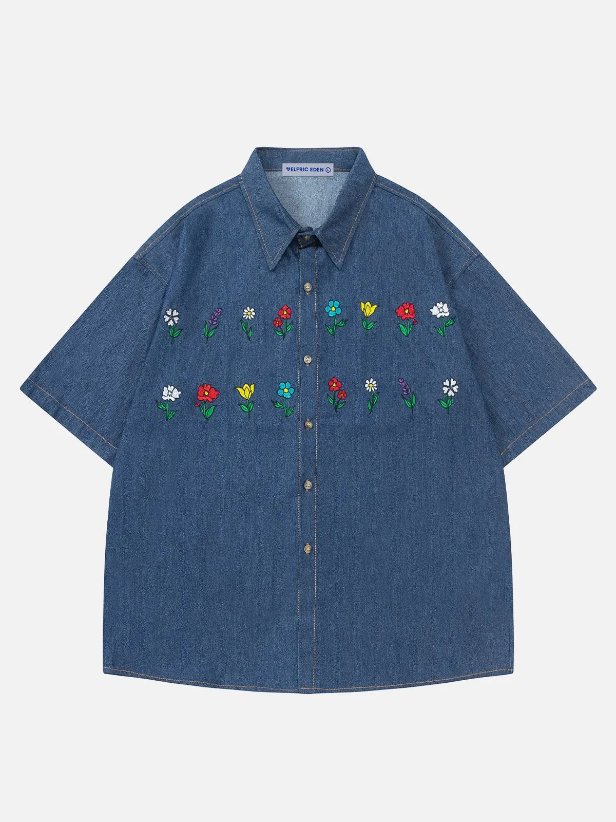 Aelfric Eden Colorful Flower Denim Short Sleeve Shirt sold by Aelfric Eden