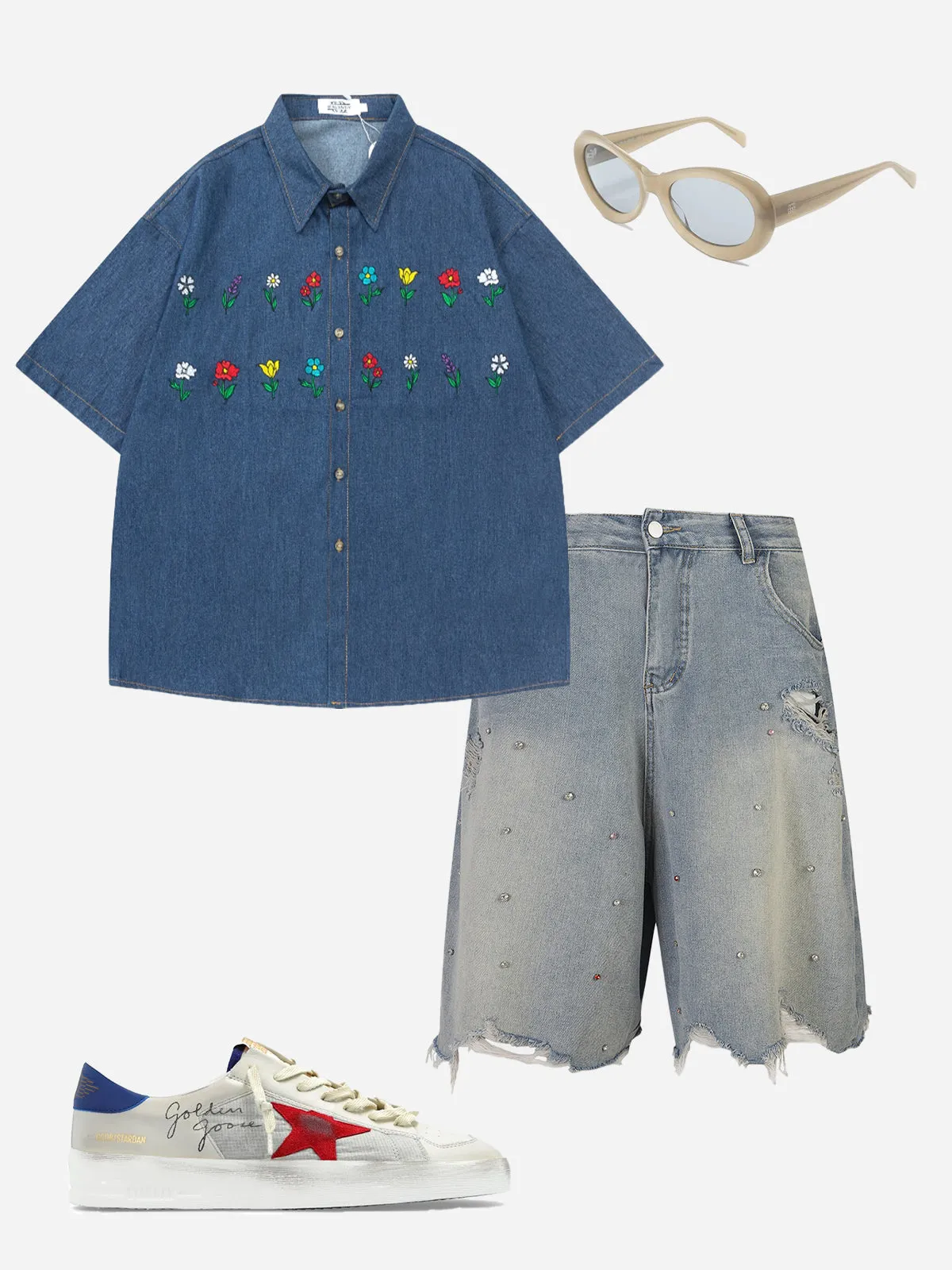 Aelfric Eden Colorful Flower Denim Short Sleeve Shirt sold by Aelfric Eden product image thumbnail 2