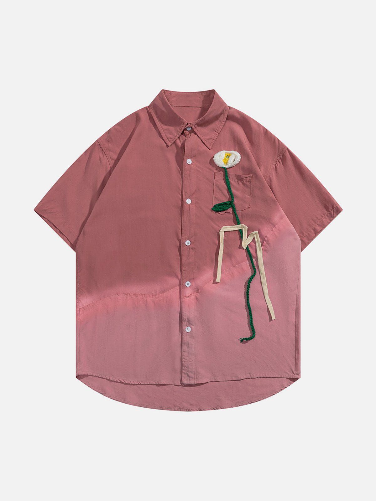 Knitted Flower Gradient Patchwork Short Sleeve Shirts sold by Aelfric Eden product image thumbnail 3